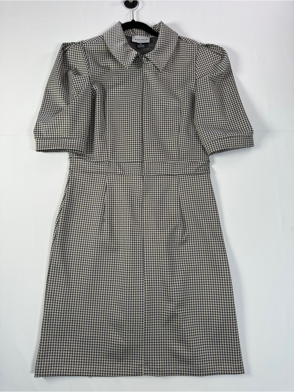 Marigold Houndstooth Puff Sleeve Tailored Mini Dress Cream Black Size L